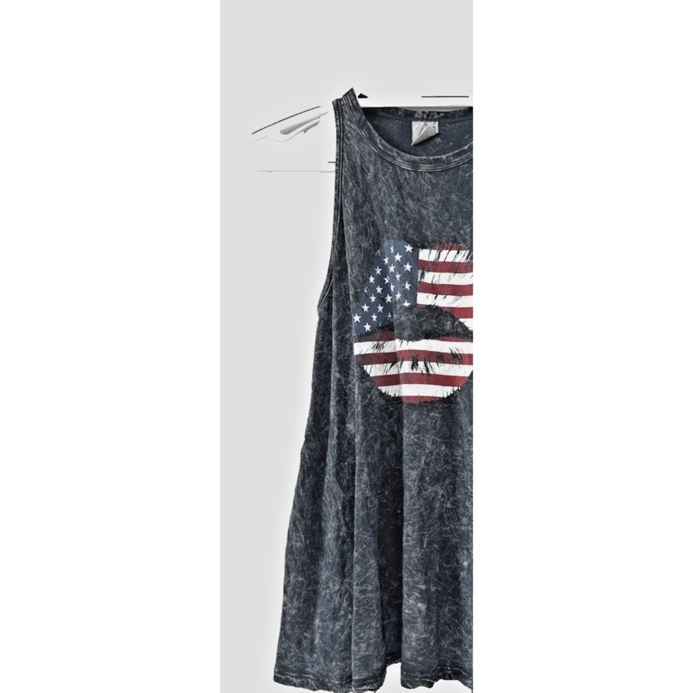 VTG Women Small Tank American Flag Lip Acid Wash Grunge Punk Rock & Roll Patriot